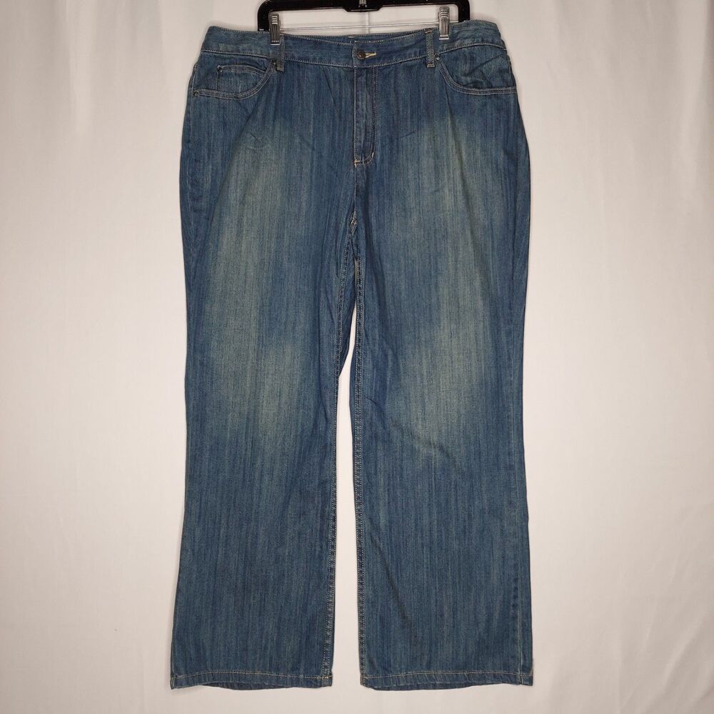 Liz Claiborne Bootcut Jeans Women 22W Blue Pocket Button‎ Elastic Waist Stretch